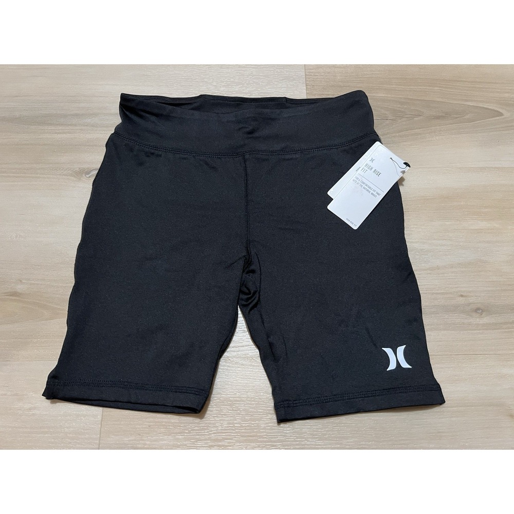 Hurley Girls Size Large 12-13 High Rise Black Active Bike Shorts Elastic Waist